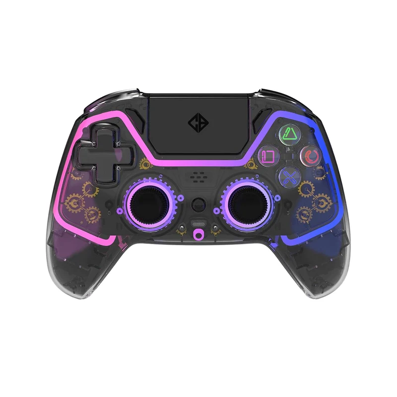 Cosmic Byte Quantum Gamepad Dual Model Bluetooth+ Wired for PS4, PC, iOS, Android, Nintendo Switch, Hall Effect Triggers and Joystick, Touchpad, Speaker, 1000mAH Battery (Transparent Black)