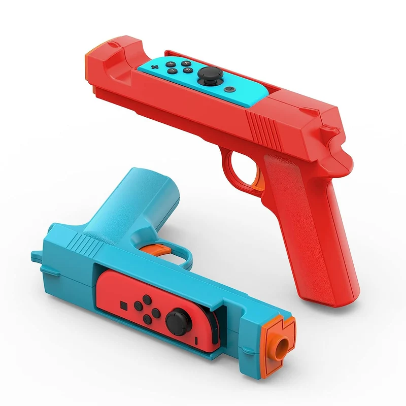 New World Shooting Game Gun Controller Compatible with Switch/Switch OLED Joy-Con, Hand Grip Motion Controller for Nin-tendo Switch Shooter Hunting Games (Blue + Red)