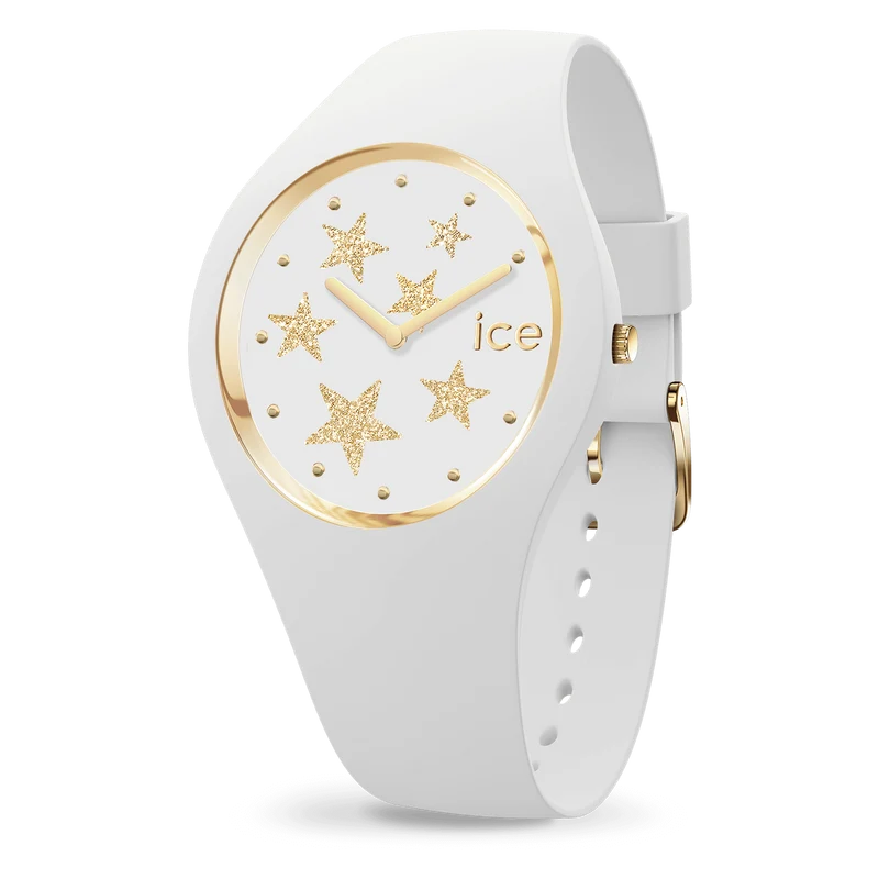 Ice Watch - Montre Silicone Blanc Étoiles Dorées Small