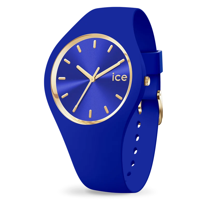 Ice Blue - Montre Silicone Bleu Doré Small