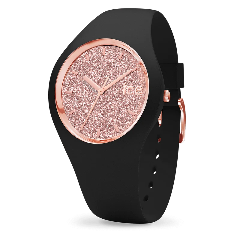 Ice Watch - Montre Silicone Noire & Paillettes Roses Small
