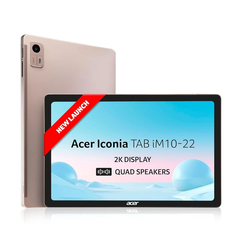 Acer Iconia Tab iM10-22 | 10.36" 2K IPS Display, Quad Speakers, 6GB RAM + 128GB Storage, 16MP Rear + 8MP Front Camera, Fingerprint Reader, Wi-Fi + 4G LTE(Calling), Android 14, Slim Metal Body, Gold