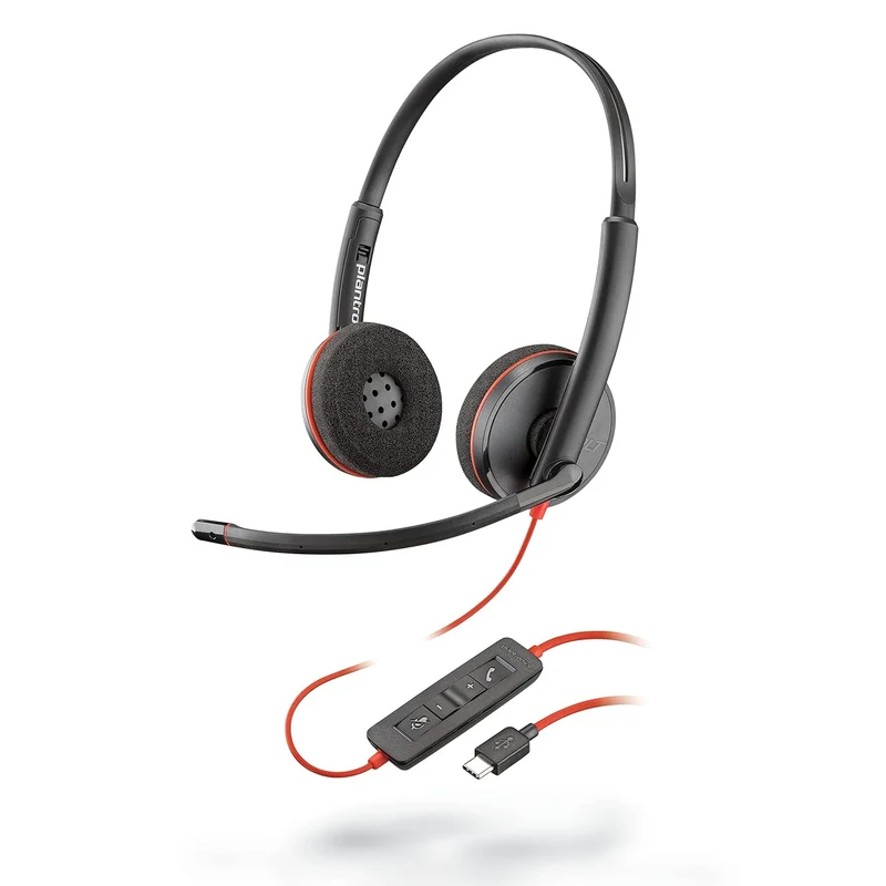 Plantronics Poly by Plantronics - Blackwire 3220 USB-C Wired Headphones On Ear Headset - Dual Ear (Stereo) with Boom Mic - Connect to PC/Mac Via USB-C. Works with Teams, Zoom and More