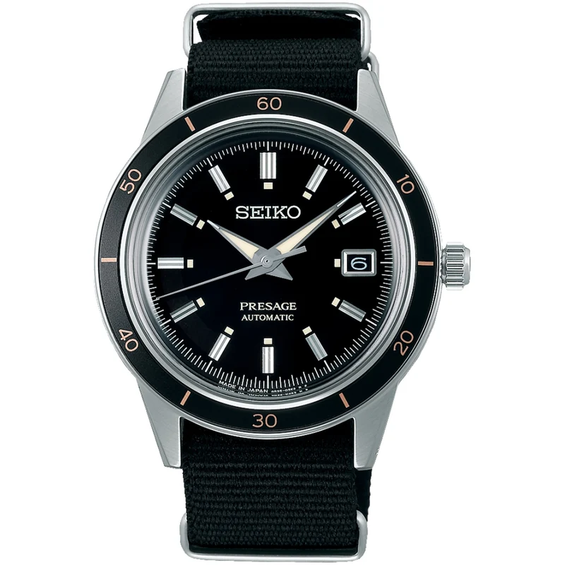 Montre Seiko Presage Homme Automatique SRPG09J1 Noir Style 60's Bracelet Nylon