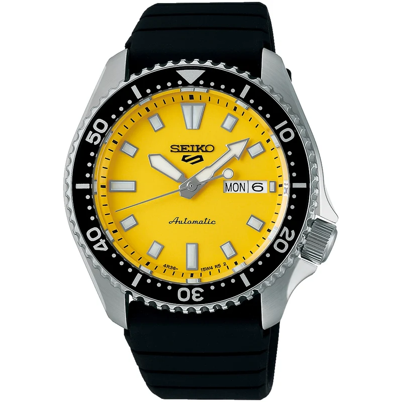 Montre Seiko 5 Sports Homme Automatique SRPL87K1 Jaune Bracelet Silicone