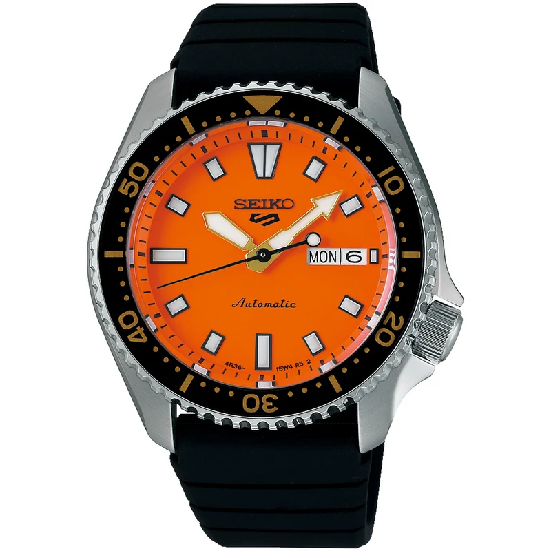 Montre Seiko 5 Sports Homme Automatique SRPL89K1 Orange Bracelet Silicone