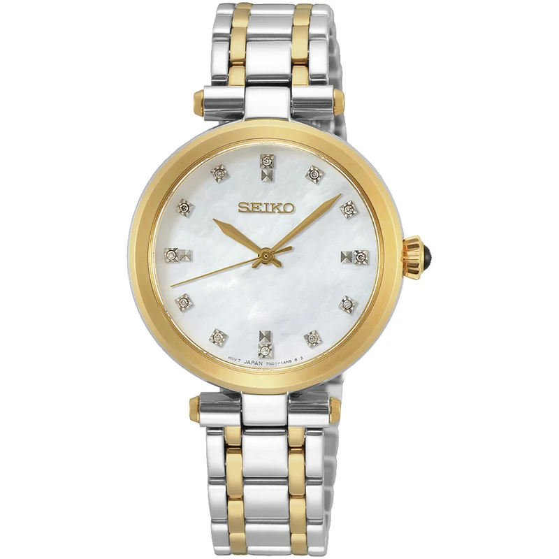 Montre Seiko Quartz Femme SRZ532P1 Argenté Doré Nacre 12 Diamants