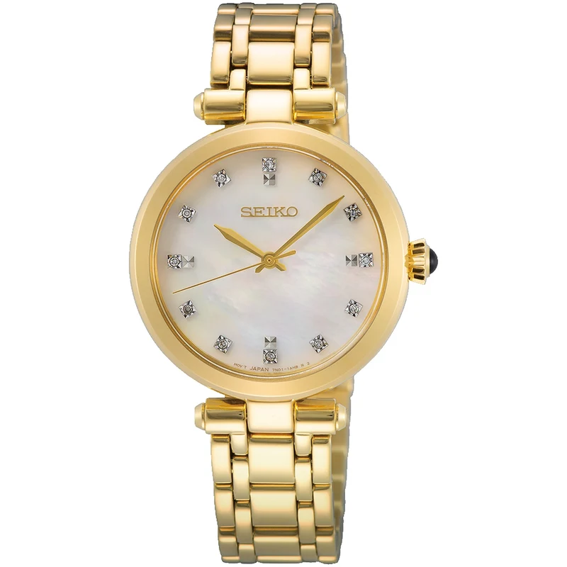 Montre Seiko Quartz Femme SRZ536P1 Doré Nacre 12 Diamants
