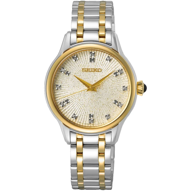 Montre Seiko Quartz Femme SRZ550P1 Argenté Doré Diamants