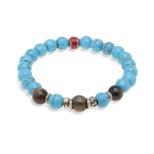 Pulsera PLATADEPALO BB021A turquesas, ojo de tigre y bronce