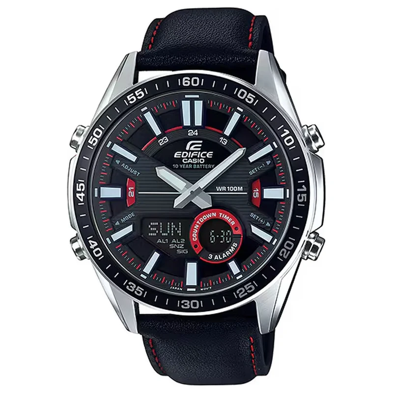 Montre Casio Edifice EFV-C100L-1A Homme Noir Rouge Cuir