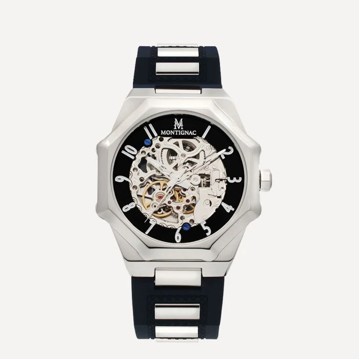 Montignac - Montre Ocatgon Silicone Bleu & Argent