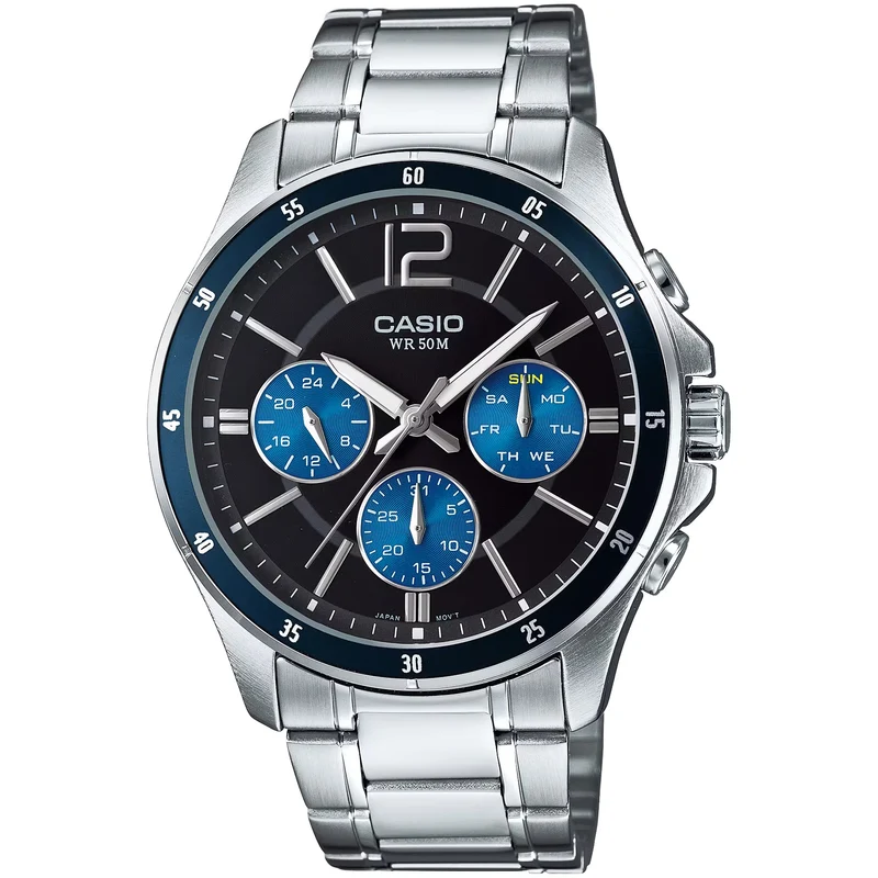 Montre Casio Homme MTP-1374D-2A Quartz Analogique Argent Noir Bleu