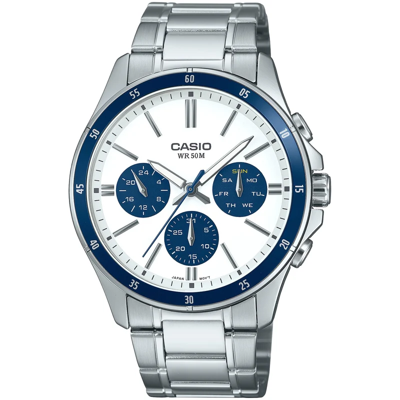 Montre Casio Homme MTP-1374D-7A2 Quartz Analogique Argent Blanc Bleu