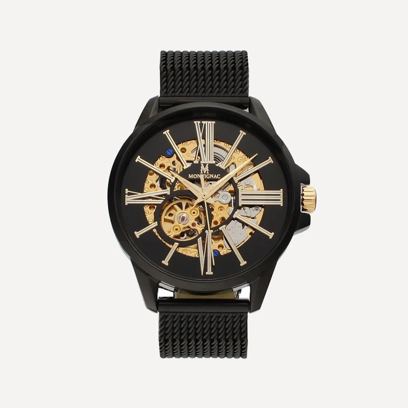 Montignac - Montre Homme Automatique Maille Milanaise Noir