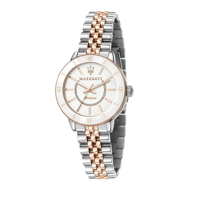 Maserati - Montre Successo Solar Céramique Blanc & Rose Doré