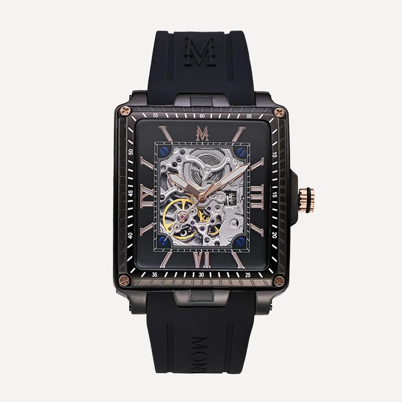 Montignac - Montre Square Silicone Noire & Cadran Carré
