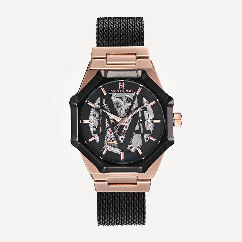 Montignac - Montre Octagone Automatique Rose Gold & Noire