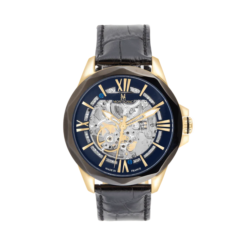 Montignac - Montre Round Automatique Cuir Noir