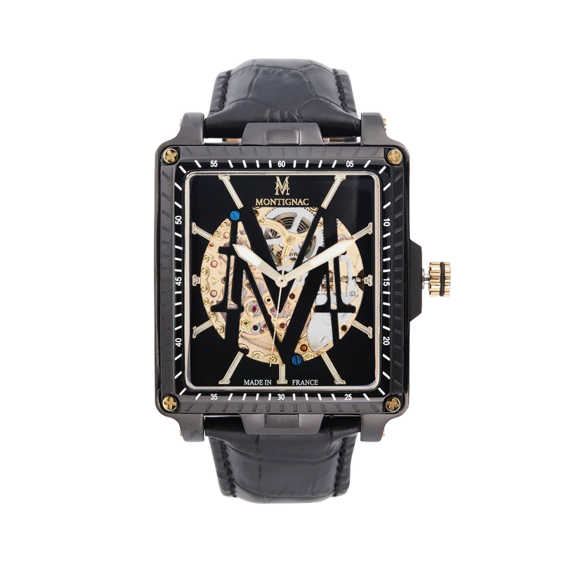 Montignac - Montre Square Automatique Cuir Noir