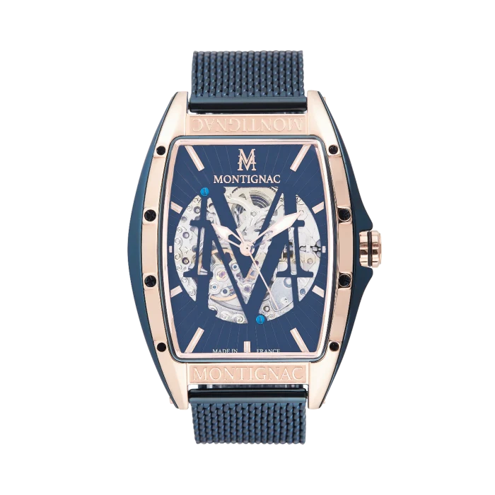 Montignac - Montre Tonneau Automatique Acier Bleu