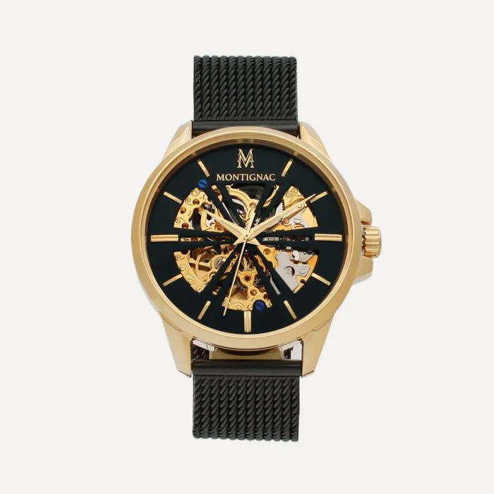 Montignac - Montre Automatique Maille Milanaise Noir & Gold