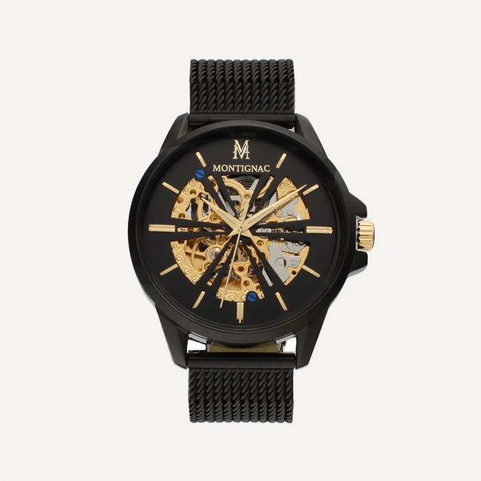 Montignac - Montre Automatique Maille Milanaise Noir & Gold