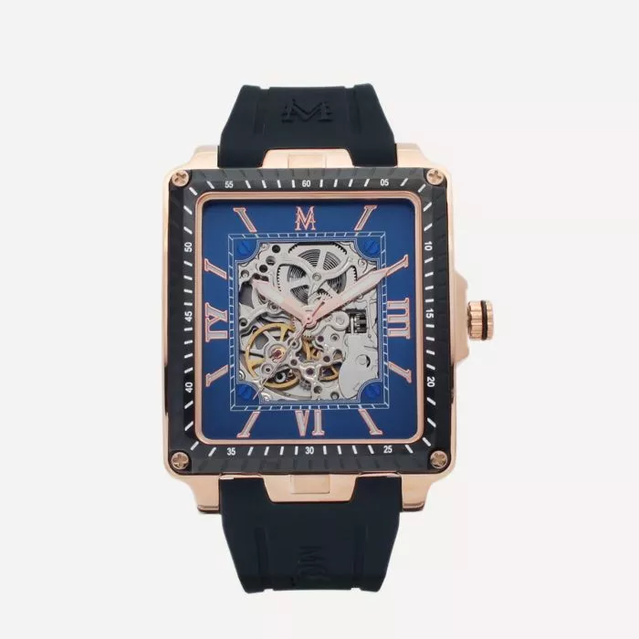 Montignac - Montre Square Automatique Silicone Noir Gold & Bleu