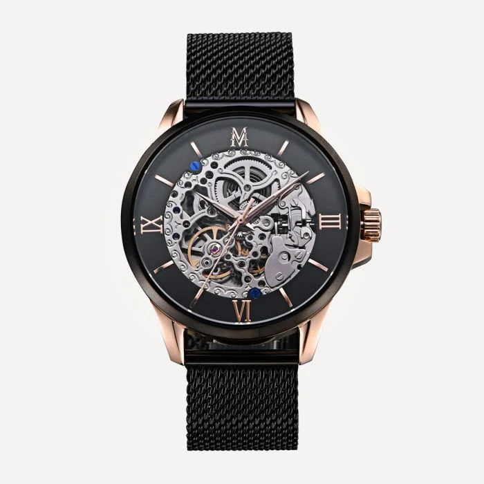 Montignac - Montre Automatique Maille Milanaise Noire & Bronze