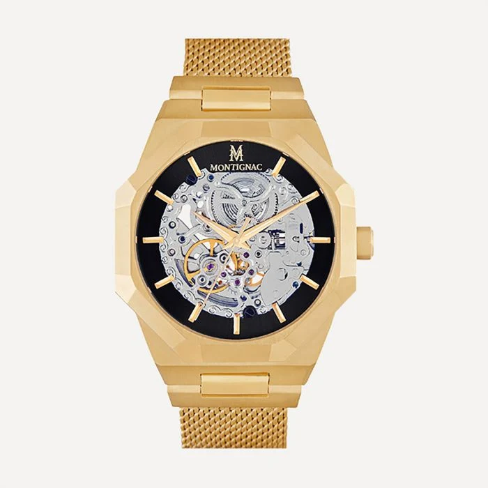 Montignac - Montre Homme Automatique Maille Milanaise Jaune