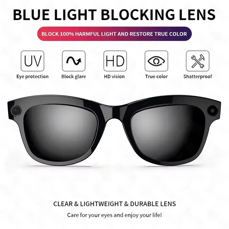 Lunettes Intelligentes avec Traduction IA, Lecture Musicale,Photo, Reconnaissance d'Objets, Vidéo et Capacités de Gestion des Appels