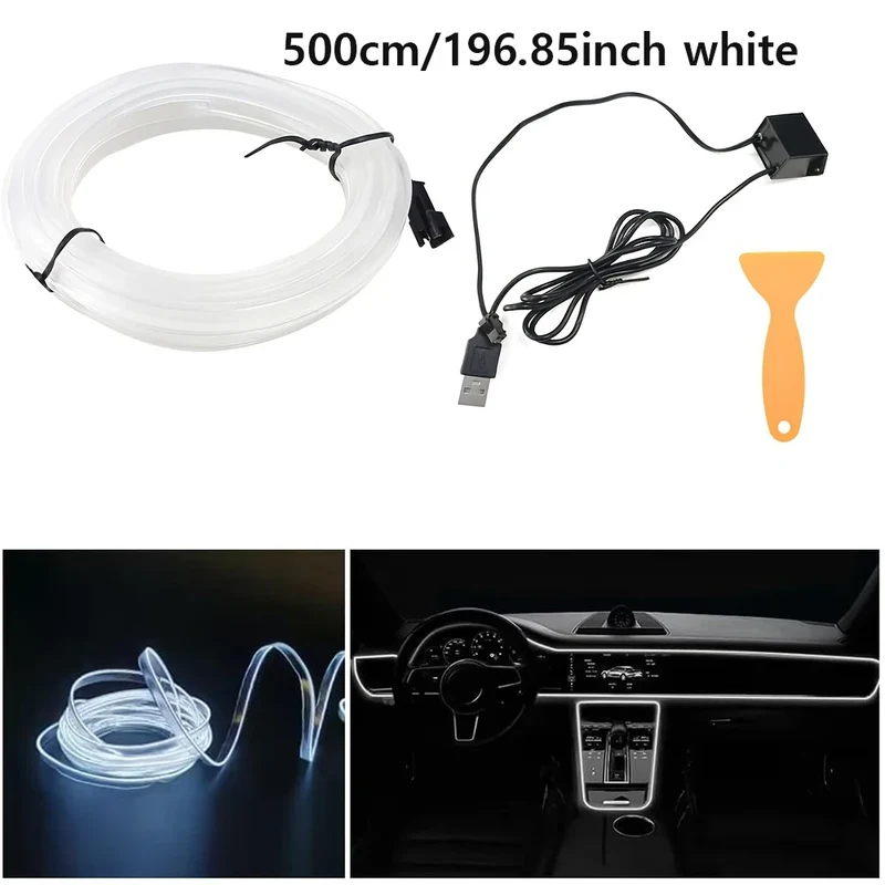 5m EL Wire Car Interior Ambient Lights Strip USB DIY Decorative Dash Board Console Auto LED Ambient Light Car Interior Lamps