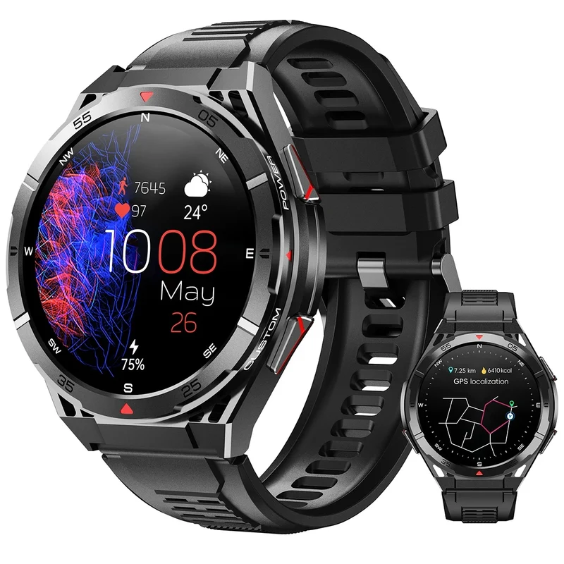 Oukitel BT12 - Montre Militaire Homme GPS, Appels, 480mAh, 5ATM, AMOLED 1.43", Pression, Altitude, Boussole, Android/iOS