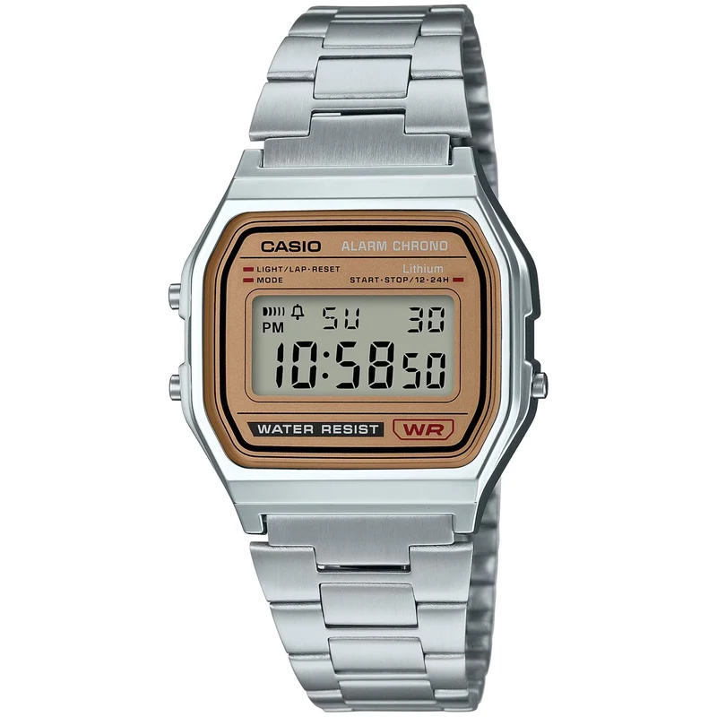 Montre Casio Mixte Vintage Retro A158WEA-9 Digitale Argenté Marron