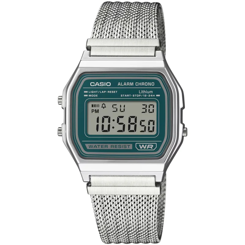 Montre Casio Mixte Vintage Retro A158WEM-3 Digitale Argenté Vert