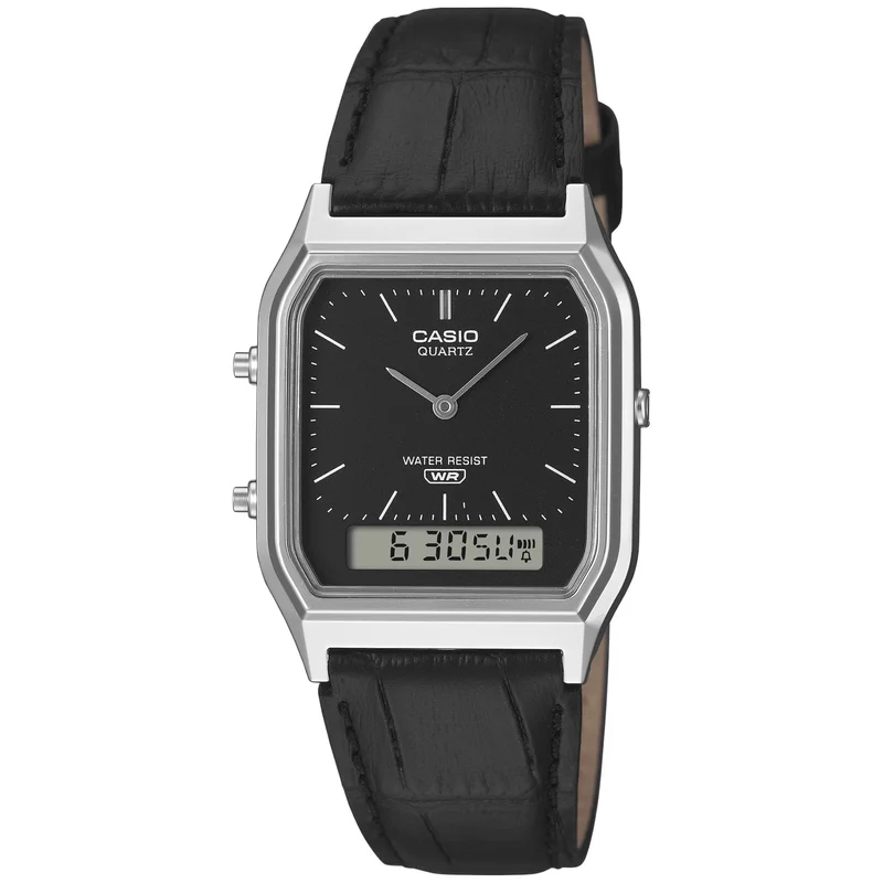 Montre Casio Mixte Vintage Retro AQ-230EL-1A Cuir Noir