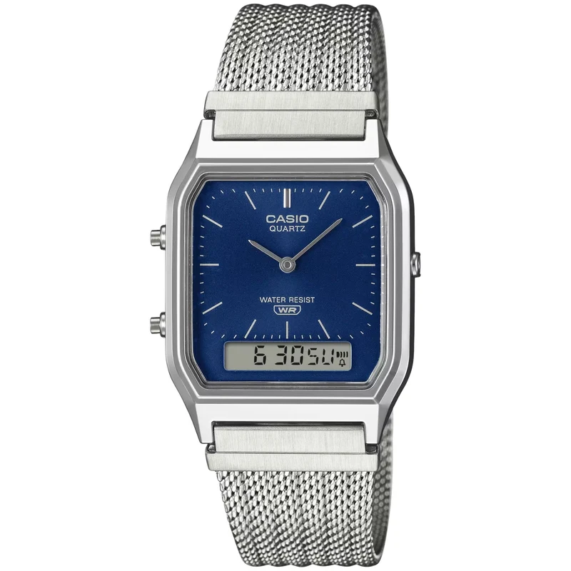 Montre Casio Mixte Vintage Retro AQ-230EM-2A Argenté Bleu