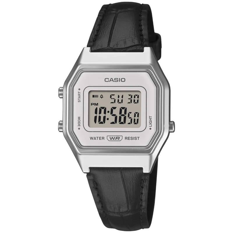Montre Casio Femme LA680WEL-1 Quartz Digitale Argenté Cuir Noir