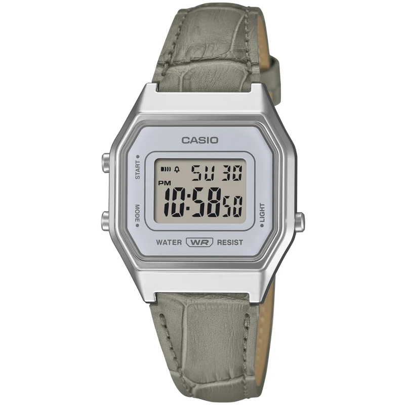Montre Casio Femme LA680WEL-8A2 Quartz Digitale Argenté Cuir Gris