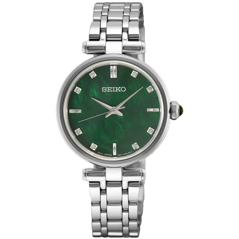 Montre Seiko Classique Ronde Femme HGH006P1 Diamants Nacré Argenté Vert