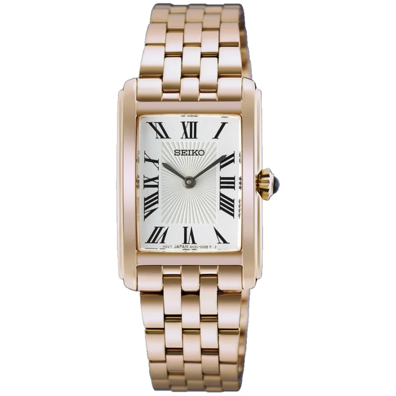 Montre Seiko Classique Rectangulaire Femme HGG002P1 Or Rose Chiffres Romains