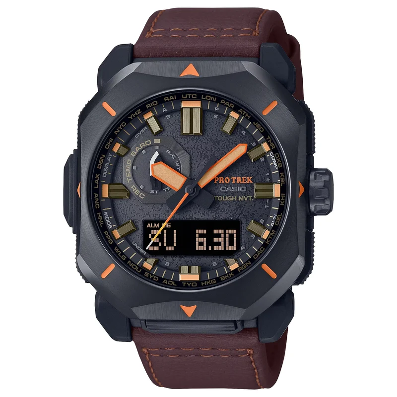 Montre Casio Pro Trek PRW-6900YL-5 Homme Noir Cuir Marron