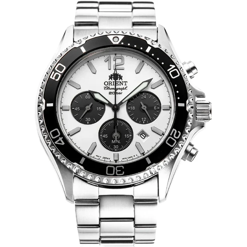 Montre Orient Mako RA-TX0203S10B Sports Solar Chronograph Blanc Solaire
