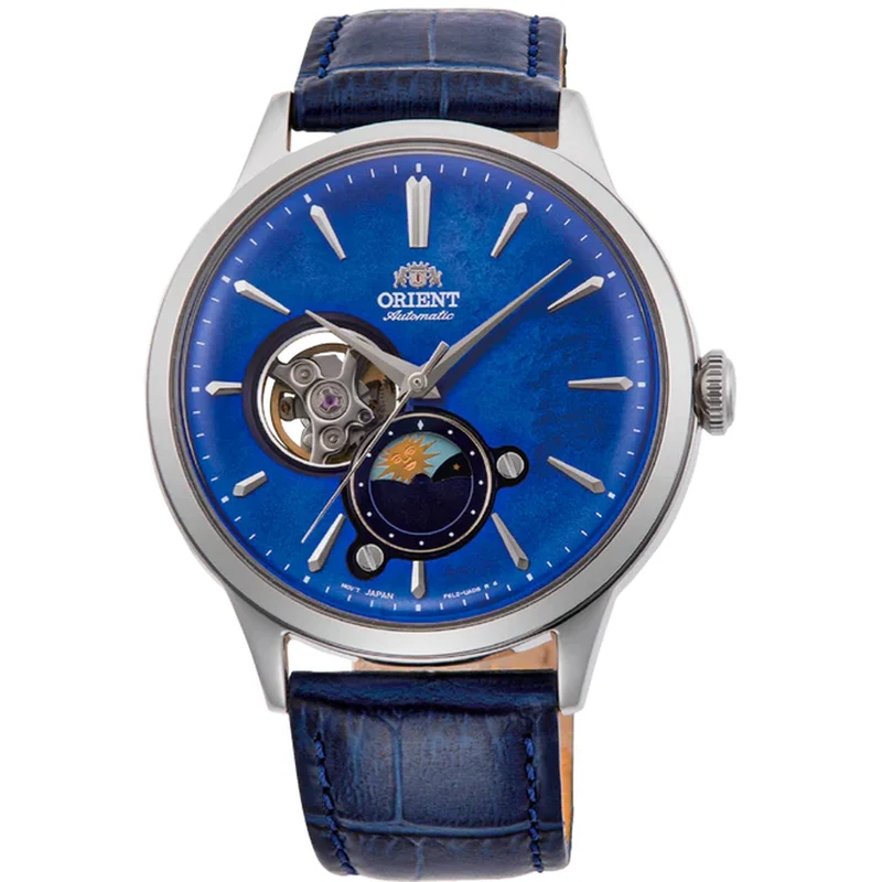 Montre Orient Classique RA-AS0103A30B Cœur ouvert Sun&Moon Bleu Automatique