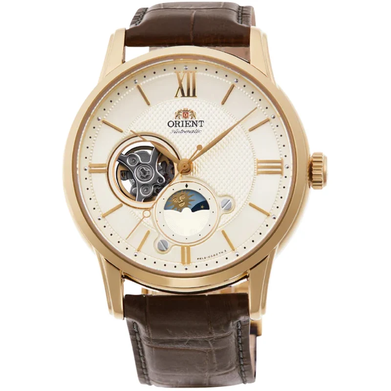 Montre Orient Classique RA-AS0010S30B Cœur ouvert Sun&Moon Ivoire Automatique