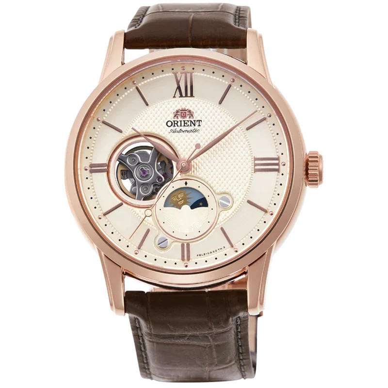 Montre Orient Classique RA-AS0009S30B Cœur ouvert Sun&Moon Ivoire Automatique