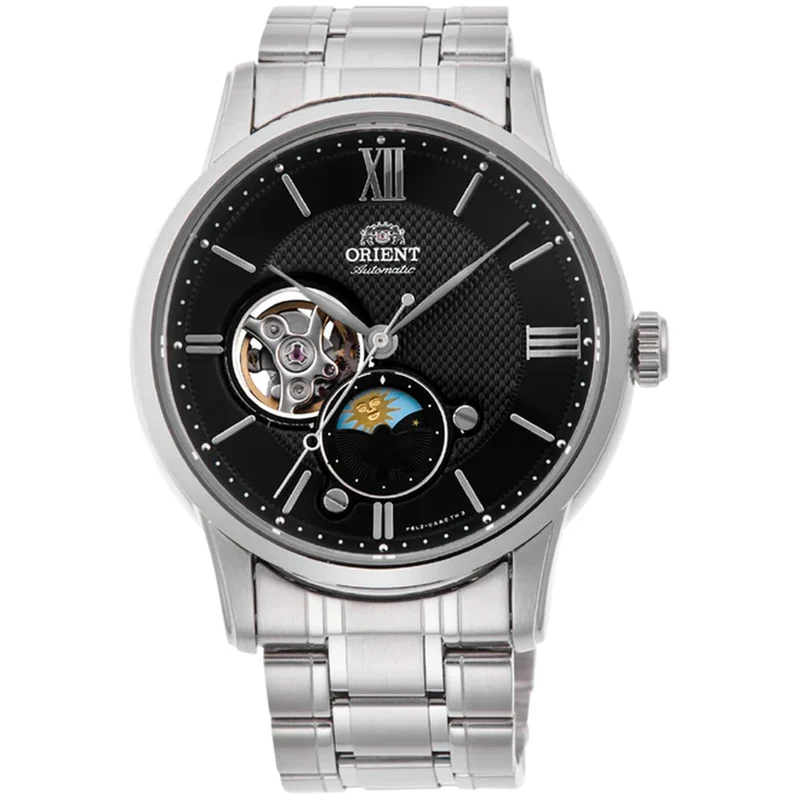 Montre Orient Classique RA-AS0008B30B Cœur ouvert Sun&Moon Noir Automatique