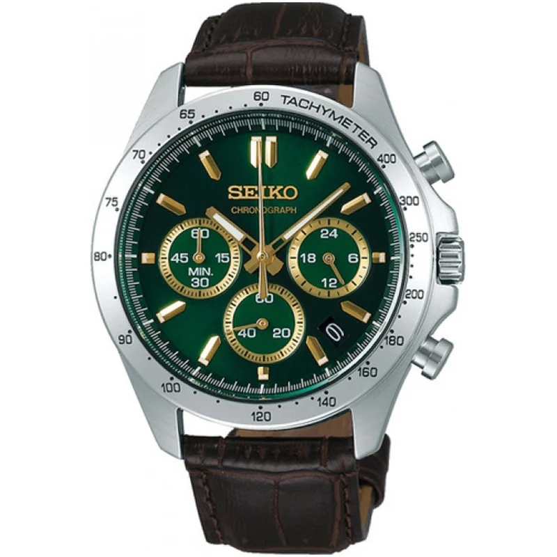 Montre Seiko JDM Homme Quartz SBTR017 Spirit Chronographe Vert Cuir