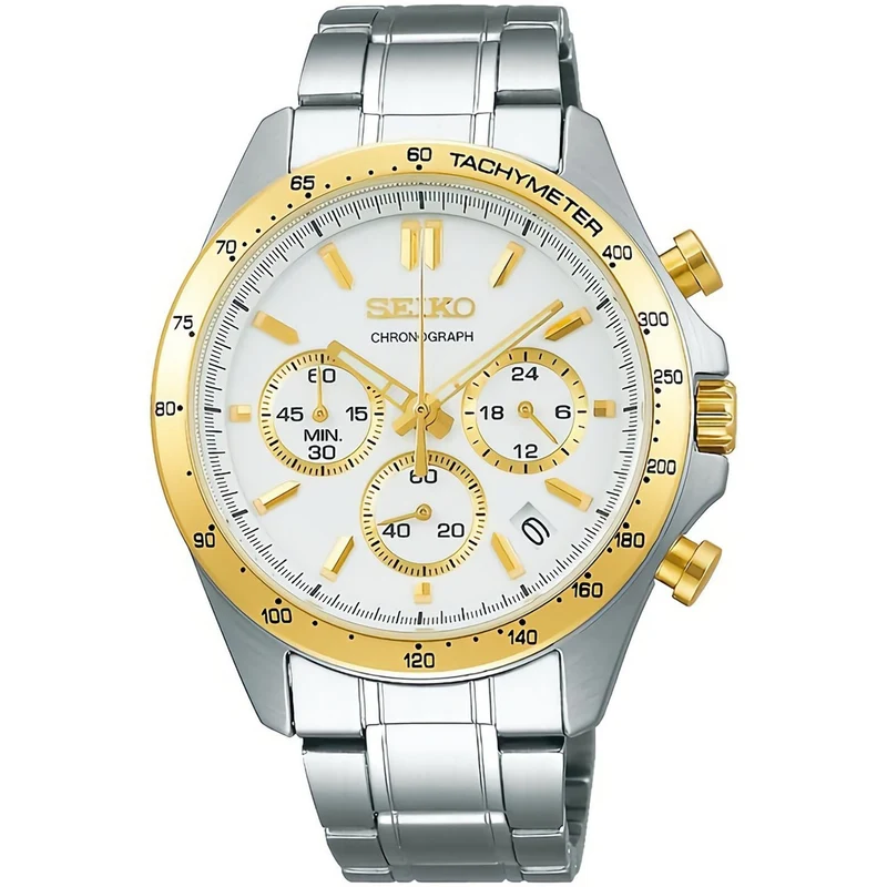 Montre Seiko JDM Homme Quartz SBTR024 Spirit Chronographe Blanc Doré