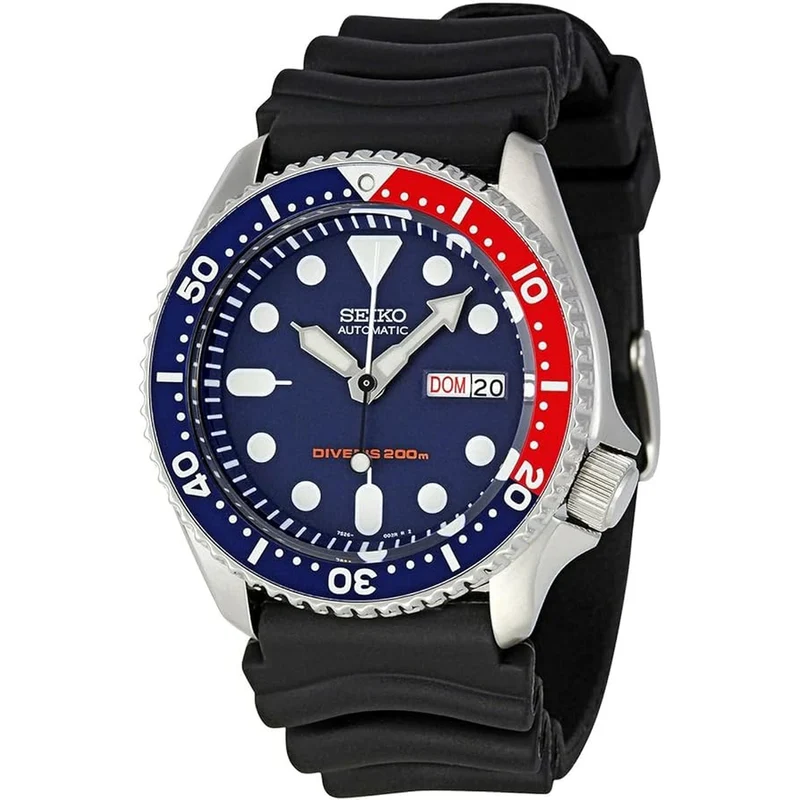 Montre Seiko Automatique Homme Divers SKX009K1 Bleu Rouge Bracelet Caoutchouc